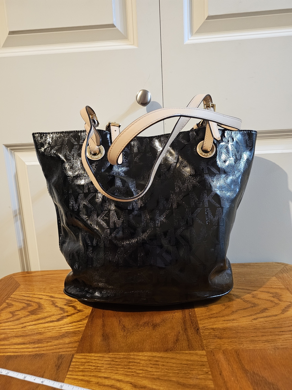 Michael Kors Black Tote Bag with Tan Handles - Women's Shoulder Bag